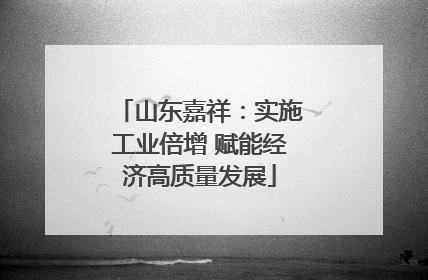 山东嘉祥：实施工业倍增 赋能经济高质量发展