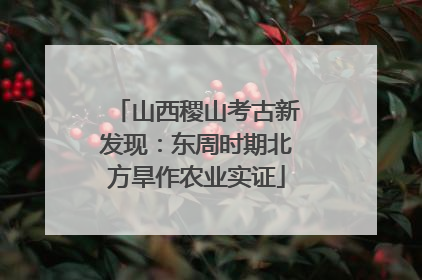 山西稷山考古新发现：东周时期北方旱作农业实证