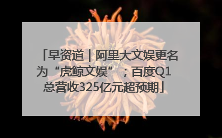 早资道｜阿里大文娱更名为“虎鲸文娱”；百度Q1总营收325亿元超预期