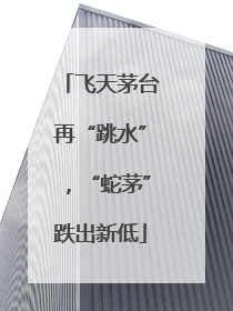 飞天茅台再“跳水”，“蛇茅”跌出新低
